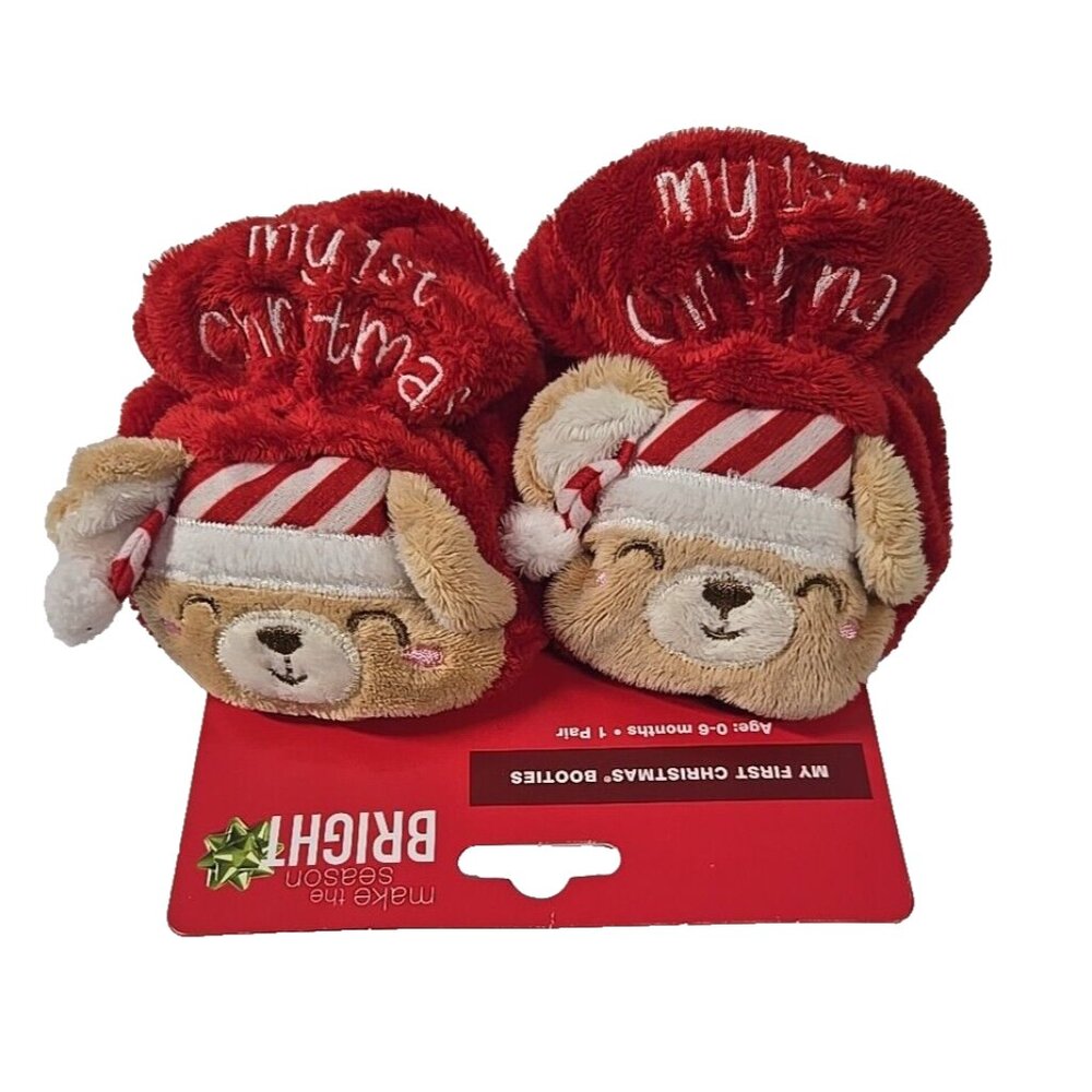 MAKE THE SEASON BRIGHT My First Christmas Booties 0-6 Months New READ